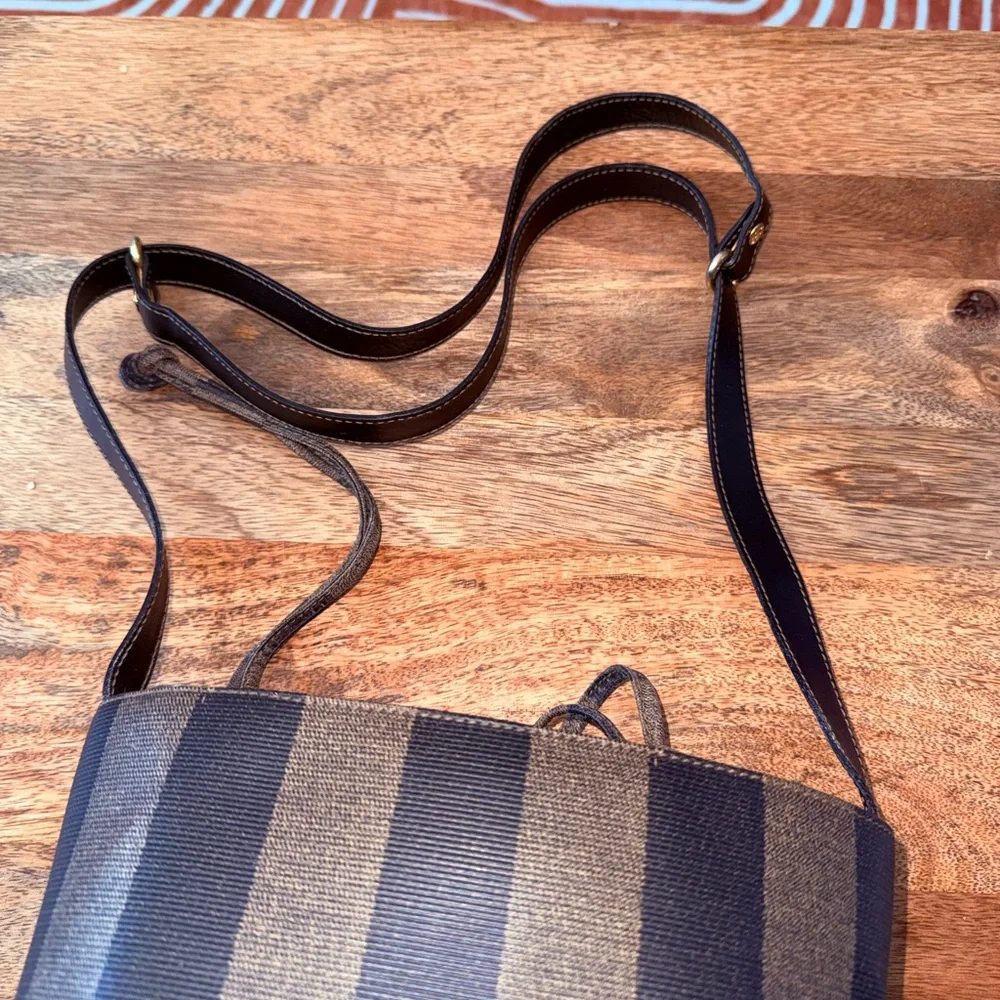 Vintage FENDI Pecan Canvas Shoulder Bag PVC Black Brown Auth